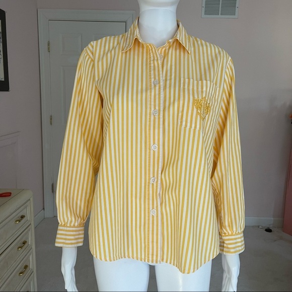 Rafaella Petites Button Down Shirt in Yellow and White Stripes size 8 - Picture 1 of 11